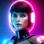 Placeholder: Úrsula Corberó, Cyborg anime warrior, cyberpunk, light black short hair, pixie hairstyle, cobalt eyes, waist up portrait, 8k resolution, retroanime, intricate details, neon details, soft lighting, vibrant colors, masterpiece, intricate eyeliner, dark eyeshadow, eyes, intricate tattoos, gradient background