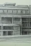 Placeholder: Pencil sketch of Egyptian Hospital, 1990 , It's raining hard, night , houses on the side ، on lined paper