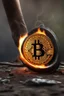 Placeholder: A Bitcoin logo is burned into the skin of a man's leg calve by an old branding iron, the kind that was used for animals. It's dramatic and happended in the moment, close view. It is still hot and steam can be seen from the burn mark. Hyper realistic photorealistic painting, dramatic, ultra detailed, cinematic lighting,