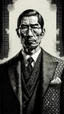 Placeholder: Asian Yakuza Member traditional Japanese Nihonga, black and white oil painting