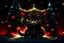 Placeholder: fluffy big eyed kitty sith lord in the death star command centre, and detailed Christmas tree with red and gold trimmings, beautiful star on top of tree, gifts underneath tree, toys underneath tree, cinematic eye view