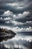 Placeholder: Landscape, lake, clouds, silver sky.