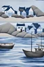 Placeholder: Shibori fabric art, Coastal retreat, A textile artwork featuring the Japandi concept of a coastal retreat, with waves crashing against rocky shores and traditional Japanese fishing boats juxtaposed with Scandinavian-style beach houses, using shibori techniques for a unique textural effect. Shibori, coastal fusion