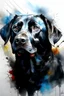 Placeholder: A portrait of black Labrador by Willem Haenraets, watercolor, on watercolor paper, wet on wet and splattering techniques, centered, perfect composition, abstraction, surrealism