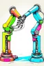 Placeholder: Draw the flexible link robotic arms with a flexible joint as the research object. More colorful industrialization. More colorful background.