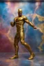 Placeholder: the Flash, Gold boots, extremely huge, overexaggerated muscles, posing and flexing in a front of the camera, random extreme action poses, an extremely colorful, multicolored foggy blue marble wall in the background with a colorful marble tile floor, multicolored lightning, realism engine,