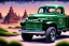 Placeholder: a true-to-life 1946 Dodge Power Wagon, classic wheels, centered, intricate, extreme detailed, photorealism, center view, city background, pivot on dodge, pen and color marker painting by cheryl kelley