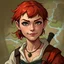 Placeholder: dnd mapmaker girl with red short haircut with suspicios smile