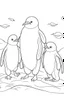Placeholder: adorable penguins in the icy Antarctic, clean line art, monochrome, for kids coloring book, white background