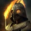 Placeholder: warrior in the blood walking into the flame of war, cinematic, HDR, highly detailed, mask cover whole face and hood, scull mask, ProPhoto RGB, Half rear Lighting, nsane details, intricate details, 32k, Super-Resolution, DOF, Color Grading, Depth of Field, ghost, messenger of death, non photorealistic rendering