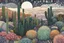 Placeholder: random color Zentangle patterns in the styles of Gustav Klimt ,Wassily Kandinsky, Paul Klee, and Kay Nielsen that depicts a quiet desert cactus forest with fine ink outlining