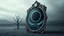 Placeholder: A monumental baroque mirror standing in empty gray desert landscape Cold gray reality outside the mirror, subtle fog. antique clock above the frame showing exactly 12:00 midnigt. Inside the mirror lies the Realm of Midnight: a colossal black eclipse above an endless cosmic abyss, melting stars, brocken hourglass inside the mystic mirror, and big abyss of universum, the mirror one gate into the physical dimension. Dark surreal vibe,