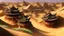 Placeholder: ancient, fantasy, chinese town, dune, crater, sand strom, destroyed chinese houses