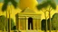 Placeholder: A pale greenish yellow sun temple designed in ancient Egyptian hieroglyphics painted by Henri Rousseau