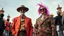 Placeholder: Nikon D850 with AF-S NIKKOR 24-70mm f/2.8E ED VR lens at f/5.6: [Two innovative happy individuals wearing strange, suave, beautiful, fantasy fashionable clothing] in a [parallel universe], showcasing [full-height figures from head to foot with intricate details], [vibrant colors and deep shadows], creating [a surreal and captivating atmosphere with precise textures and anatomy]. Medium-angle perspective, focus peaking enabled, Nikon Picture Control with enhanced color grading.