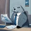 Placeholder: Worried seal in office suit doing his tax return anime style