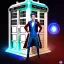 Placeholder: Prince as Doctor who standing next to his tardis, photo realistic, —creative