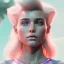 Placeholder: A portrait of a crystalised girl,sexy, smiling, longsand blonds hairs, atmospheric, realistic,, cinematic lighting, octane render,, pink turquoise light