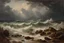 Placeholder: Andreas Achenbach tufting tapestry oil impasto painting stormy sea shores, in portrait studio