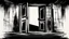 Placeholder: unhinged door, anime, monochrome, black background, ink, simple, maximum quality
