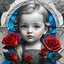 Placeholder: 8K Ultra HD, highly detailed, baby and rose greeting card, gothic design and magical symbol of woman and rose, cubism, brush, palette, easel, pigment, stroke, composition, mixed media, texture, contrast, depth, creativity, imagination, ceramic , azure , vermilion , impasto , glazing , grayscale , gloss , 3D , octane , isometric , rendering , by Yukisakura , photography , gorgeous full color ,