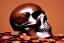 Placeholder: Single Human skull made from pennies