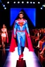 Placeholder: A guy on a fashion runway with Superman elegant Clothes