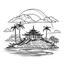 Placeholder: stealth leak bali, white background, vector outline, black and white color. Only outline