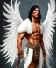 Placeholder: Athahualpa, native american warrior, long black hair, big muscles, white fabric coat like wings