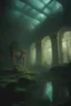 Placeholder: underwater forgotten city, draped in net. corals in the rooms, misty nostalgic light and setting.