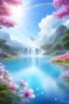 Placeholder: fantastic,Beautiful garden, flowers,rainbows, cascades arc en ciel, papillons colorés