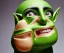 Placeholder: a goblin with big nose, green skin, wearing large dental equipment on head, art