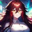 Placeholder: Clear focus, 8k, beautiful lighting, vibrant colors, girl, red long hair, vibrant golden eyes, messy hair, hair in between the eyes, angry,