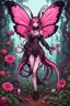 Placeholder: 8bits, pixel art, butterfly, highly detailed, pink, rabbit, blood, scythe, goth woman, leaning pose, full body, squid, intricate detail , plants, wildflower, nest, octopus, fly,Demon girl, creepy, horrifying, sinister, sparks out her mind, rare pose, sparks around,enchanted girl with cyberkatana,darkred slime Goth girl,