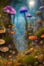 Placeholder: Illustration, Psychedelic art, human eye in a forest full of colourful mushrooms, vivid colours, intricate details, maze, gears, in the style of H.R.Giger, DMT, ultra detailed, photorealistic, top light, 35mm lens, fish-eye