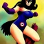 Placeholder: Epic full body picture portrait of busty atletic young beautiful Raven teen titans Frank Frazetta styles