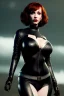 Placeholder: Christina Hendricks dressed in black leather, frank miller sin city, busty, cleavage, volumetric lighting, particales,highly detailed,cinematic, deep colours,8