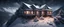 Placeholder: Hyper Realistic areal view of an abandoned house on the top of a mountain at heavy snowfall night