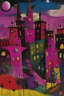 Placeholder: A purplish magenta haunted penitentiary with bats painted by Wassily Kandinsky