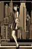 Placeholder: full body picture of a skinny woman with a bob, a fringe hairstyle, 1920s flapper clothing, futuristic city background