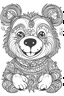 Placeholder: Outline art for coloring page, HIPPIE SMILING TEDDY BEAR, coloring page, white background, Sketch style, only use outline, clean line art, white background, no shadows, no shading, no color, clear