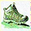 Placeholder: a black and white, monochrome, scribble sketch of a hiking shoe, detailed