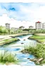 Placeholder: Pond bund - water color illustration