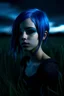 Placeholder: Девочка с синими волосами, модель dark delicacy, арт, в поле, ночное небо