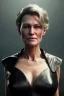 Placeholder: Robin Wright as evil queen in black leather, busty, cleavage, curvy, Claire Underwood, angry, stern look. character design by cory loftis, fenghua zhong, ryohei hase, ismail inceoglu and ruan jia. unreal engine 5, artistic lighting, highly detailed, photorealistic, fantasy