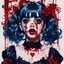 Placeholder: Poster in two gradually, a one side malevolent goth vampire girl face and other side the Singer Melanie Martinez face, full body, painting by Yoji Shinkawa, darkblue and red tones,