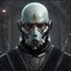 Placeholder: star wars bald male corellian pilot wearing pearlescent black and gunmetal grey First Order special forces heavy assault stealth commando armor and helmet with gold trim inside the jedi temple, hyperdetailed, dynamic lighting, hyperdetailed background, 8k resolution, volumetric lighting, light skin, fully symmetric details