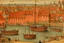 Placeholder: A light rosy orange colored university near a harbor designed in Heidrun manuscripts painted by Pieter Bruegel the Elder