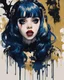 Placeholder: Poster in two gradually, a one side malevolent goth vampire girl face and other side the Singer Melanie Martinez face, painting by Yoji Shinkawa, darkblue and gold tones,