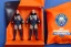 Placeholder: Mike Pence G.I. Joe toy Doll Space force uniform inside blister packaging hanging on a Wallrack in toystore, fluorescent orange, Cellophane, wide angle shot whole body, black boots, laser, spaceforce logo, fullsize